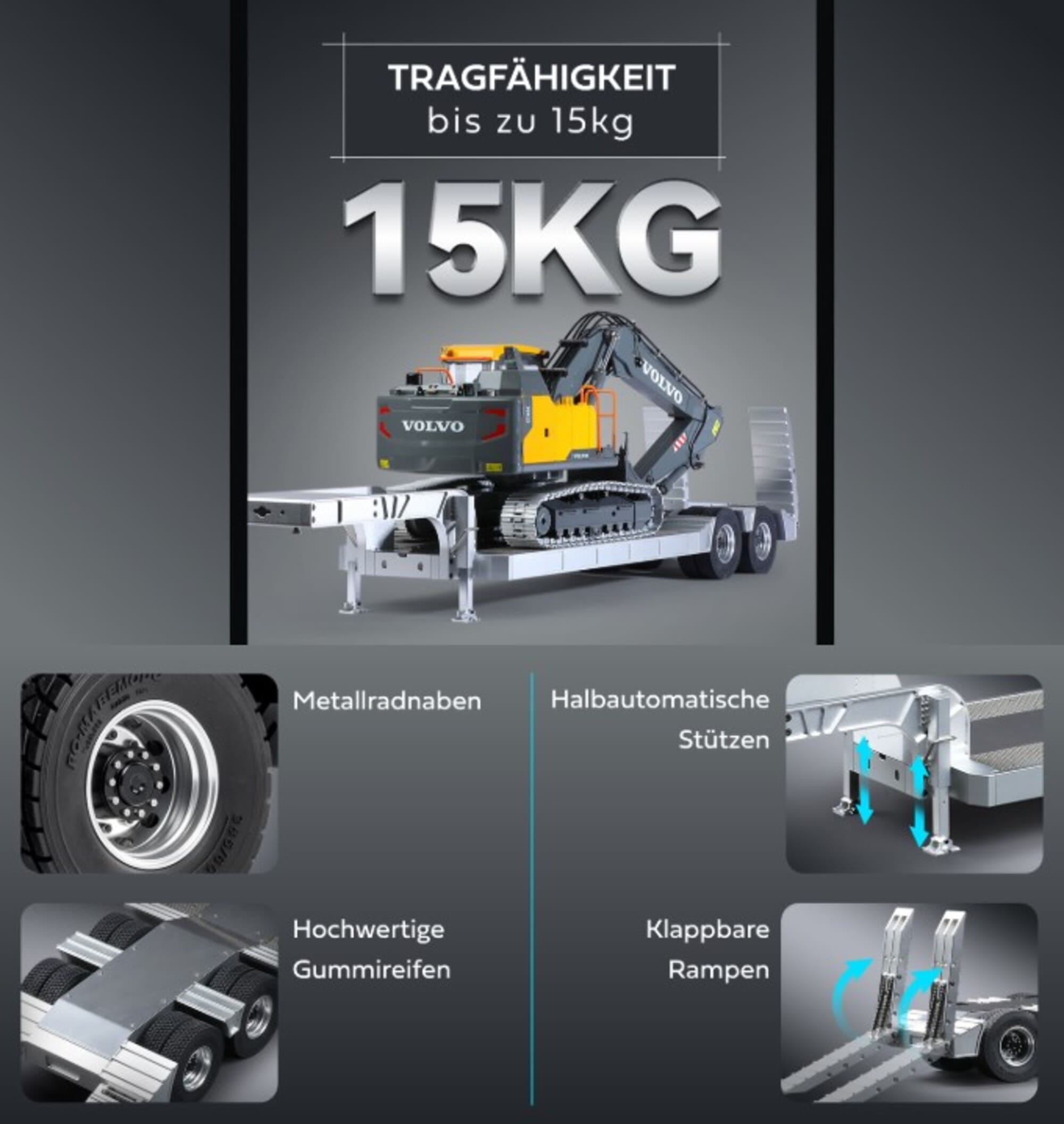 E-012 RC Tieflader-Sattelauflieger 1_14 Trailer Bausatz bis 15kg
