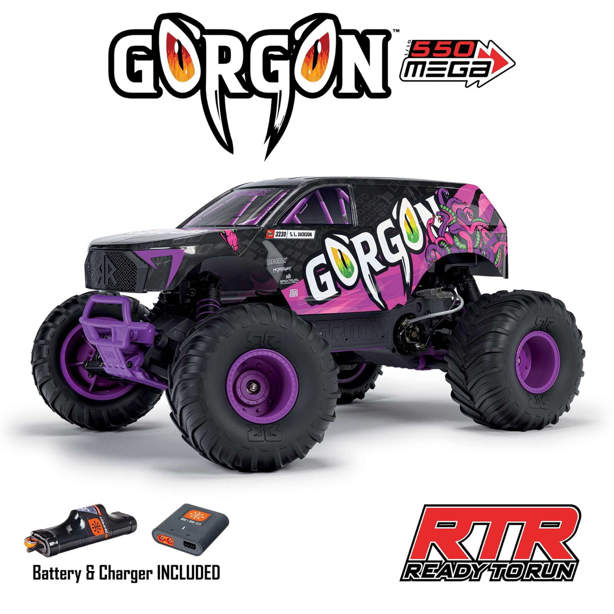 ARRMA GORGON MT 2WD RTR Monster Truck Purple_ RC Fahrzeug mit Akku und Ladegeraet
