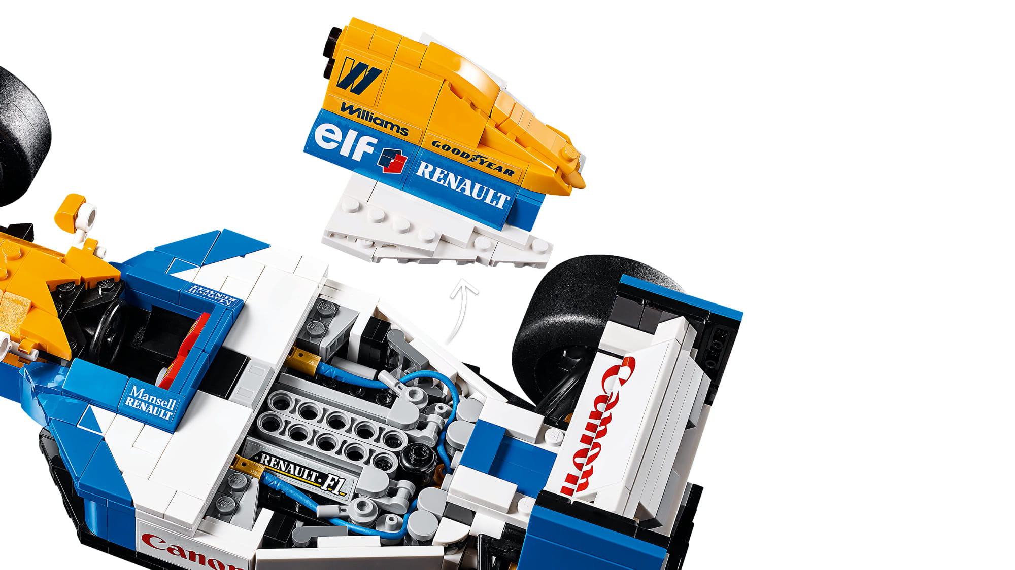lego icons williams racing fw14b mit nigel mansell LEGO® Icons Williams Racing FW14B Modell mit Nigel Mansell - Detailansicht