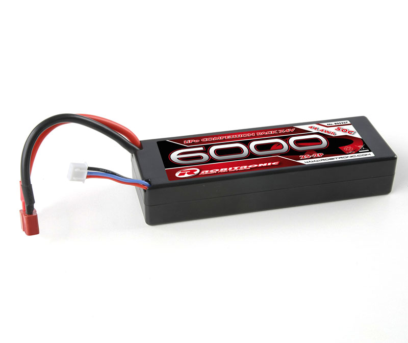 Robitronic Lipo Akku 7,4V, 6000mAh, 50C, 2S-2P, Racing Pack T-Stecker