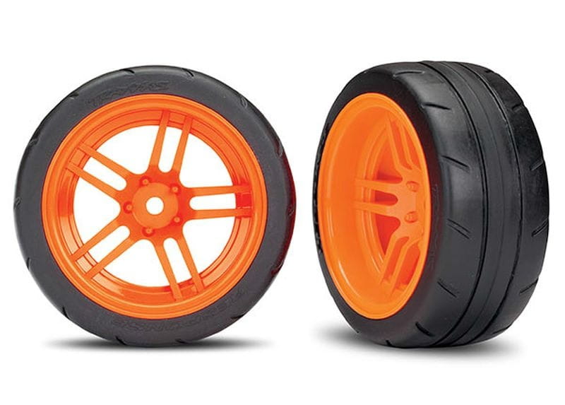 Traxxas Reifen auf Felgen verklebt Split-Spoke Felge orange hinten B - RC-Zubehoer