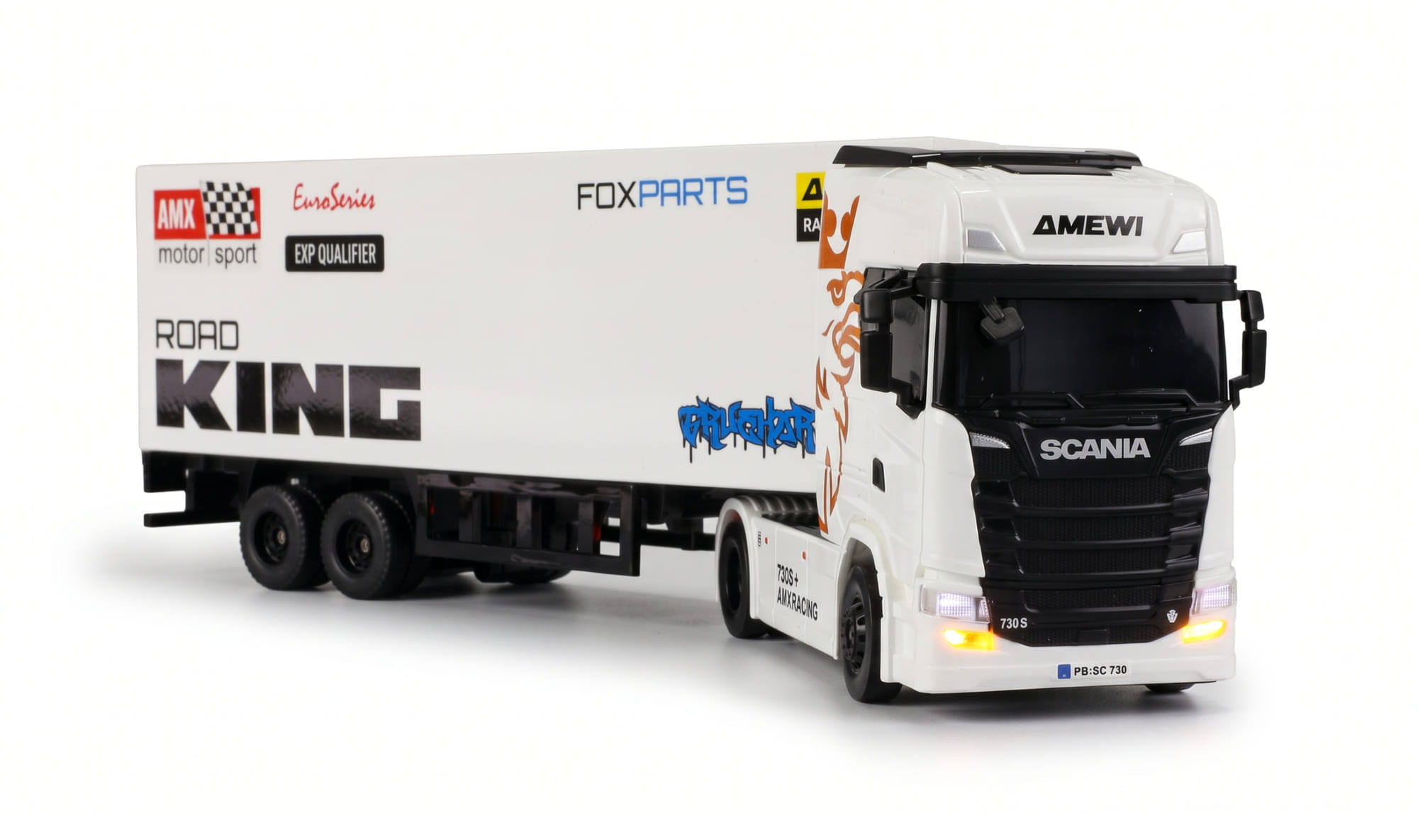 Amewi Mini Scania 730 S 1_64 RC LKW mit Kofferauflieger Weiss