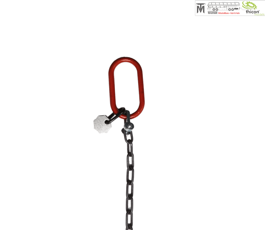 Thicon 1_14 Anschlagkette 10cm mit 1x Haken rot und Plakette - RC-Zubehoer