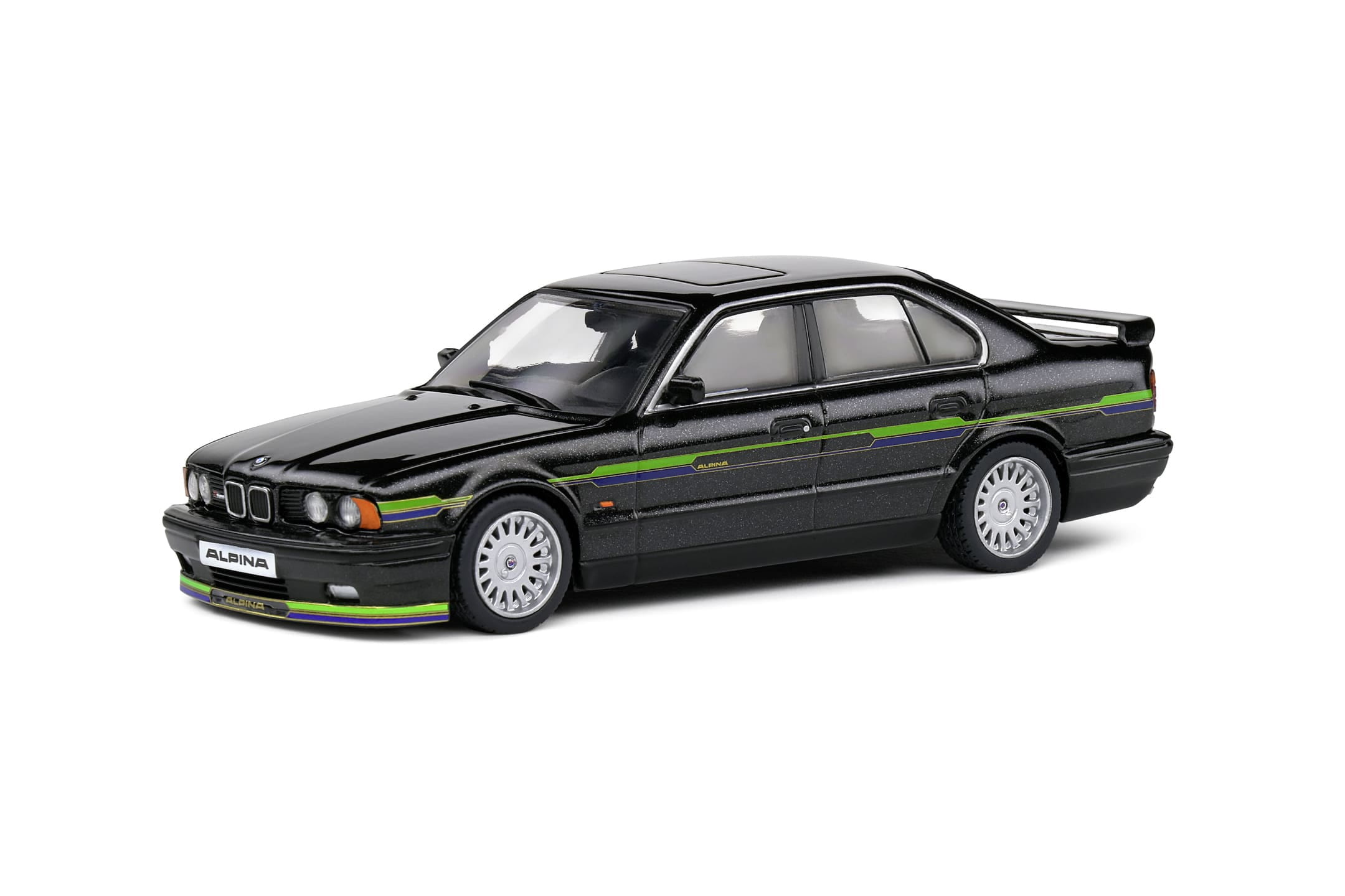 Solido 1_43 Alpina B10 BiTurbo 1994 Modellauto schwarz mit gruenen Streifen - Detailgetreu