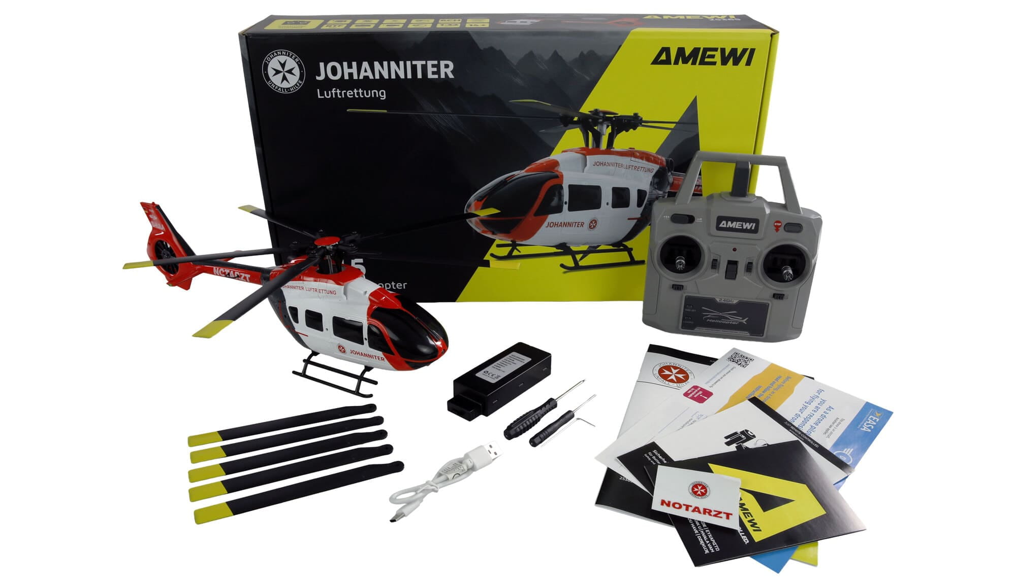 Amewi Johanniter H145 RC Helikopter im Rettungsdesign mit Brushless Motor