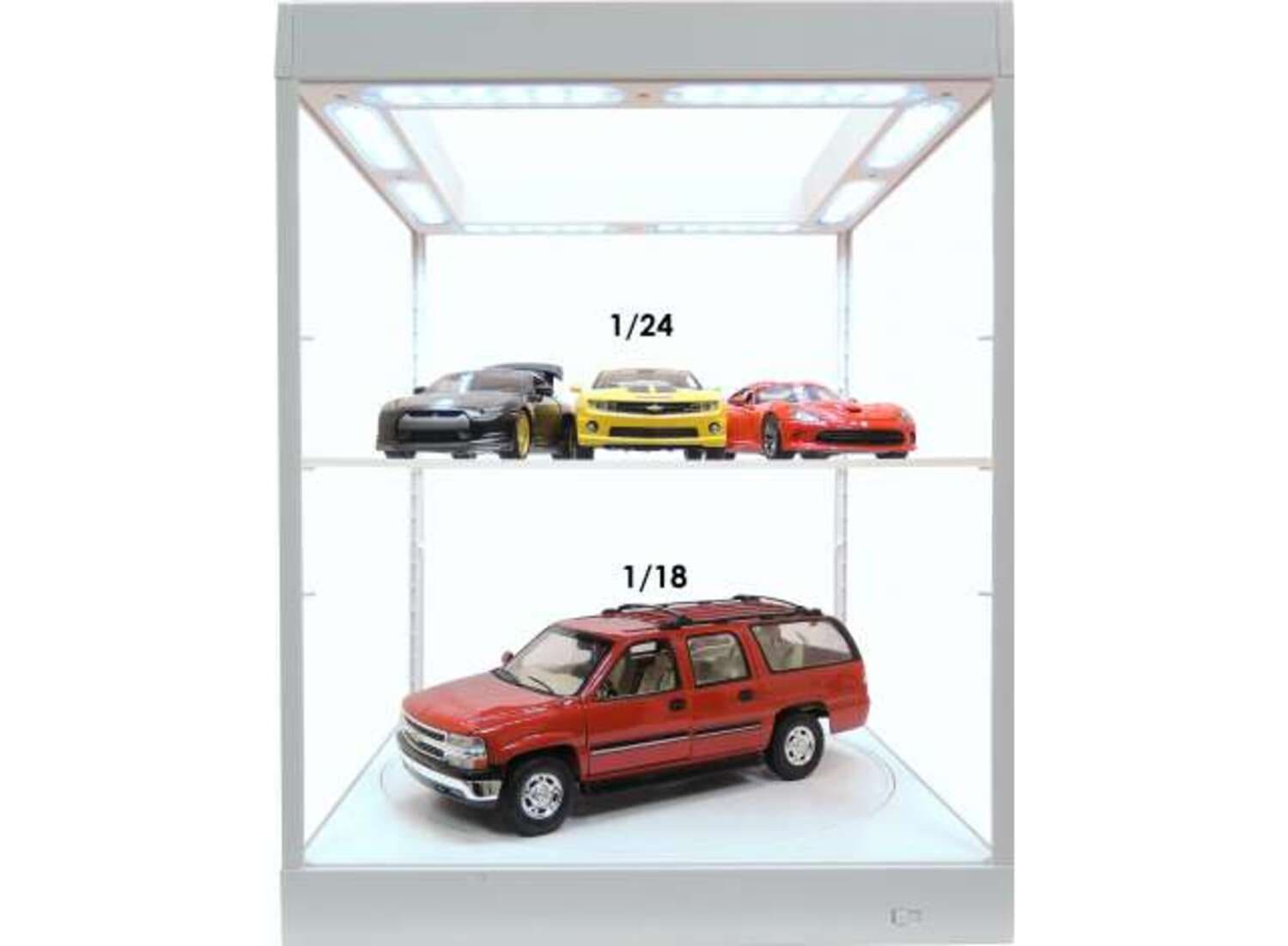 Triple9 LED-Vitrine 1_18 Weiss mit Drehteller und Regalboden_