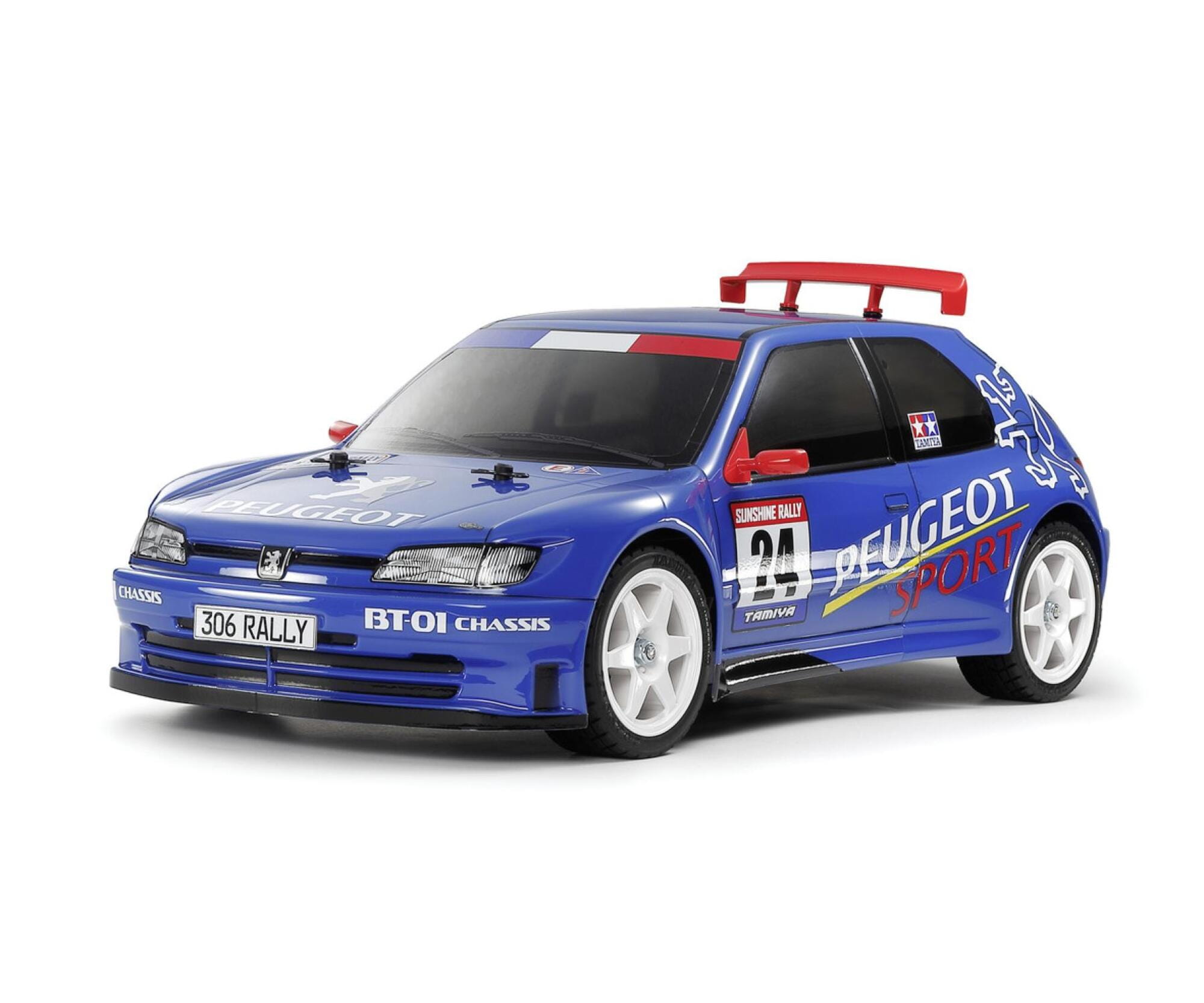 Tamiya 1 zu 10 Peugeot 306 Maxi Rallye RC Modell auf BT-01 Chassis in Blau