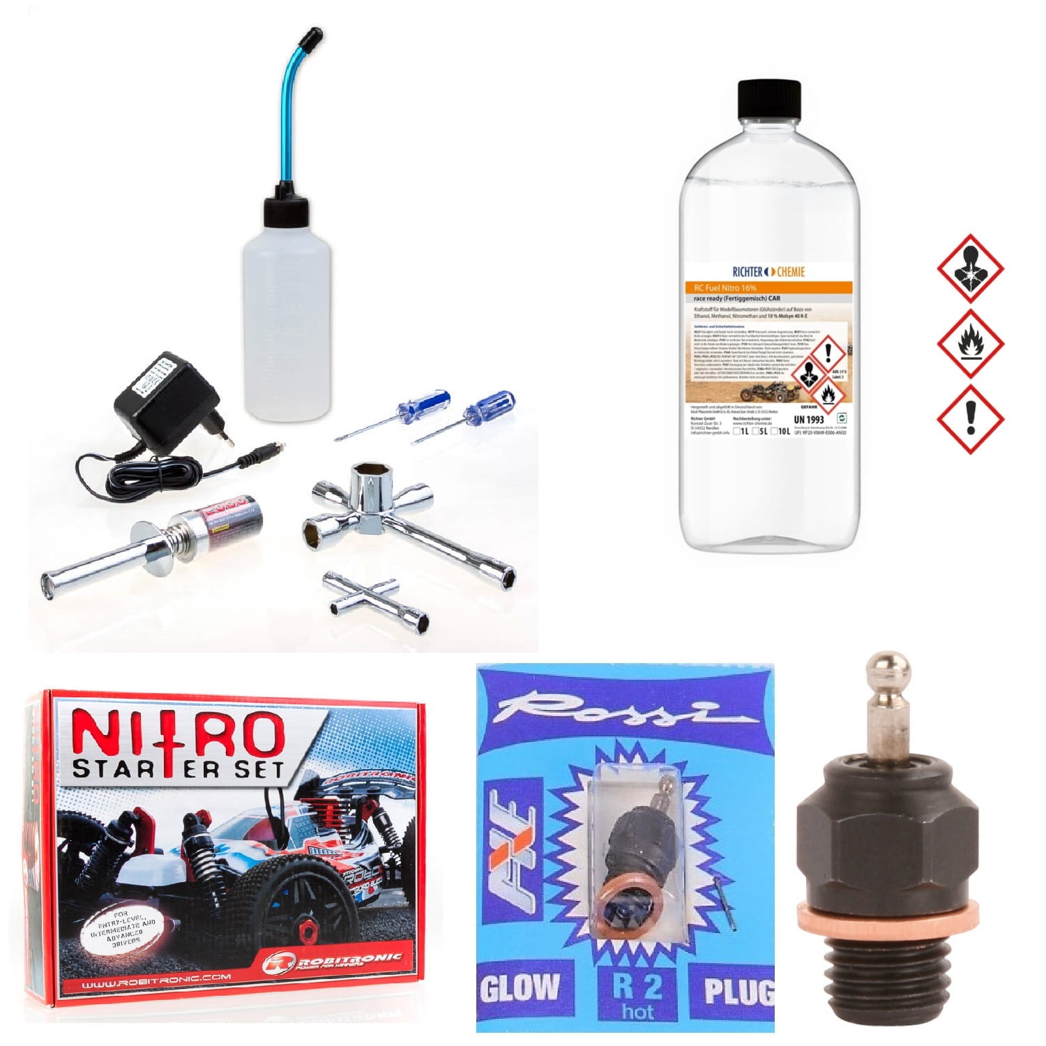 Carson - Robitronic Deluxe Nitro Starter Set mit R2 Glühkerze und Bio Sprit Carson - Robitronic Deluxe Nitro Starter Set mit R2 Glühkerze und Bio Sprit