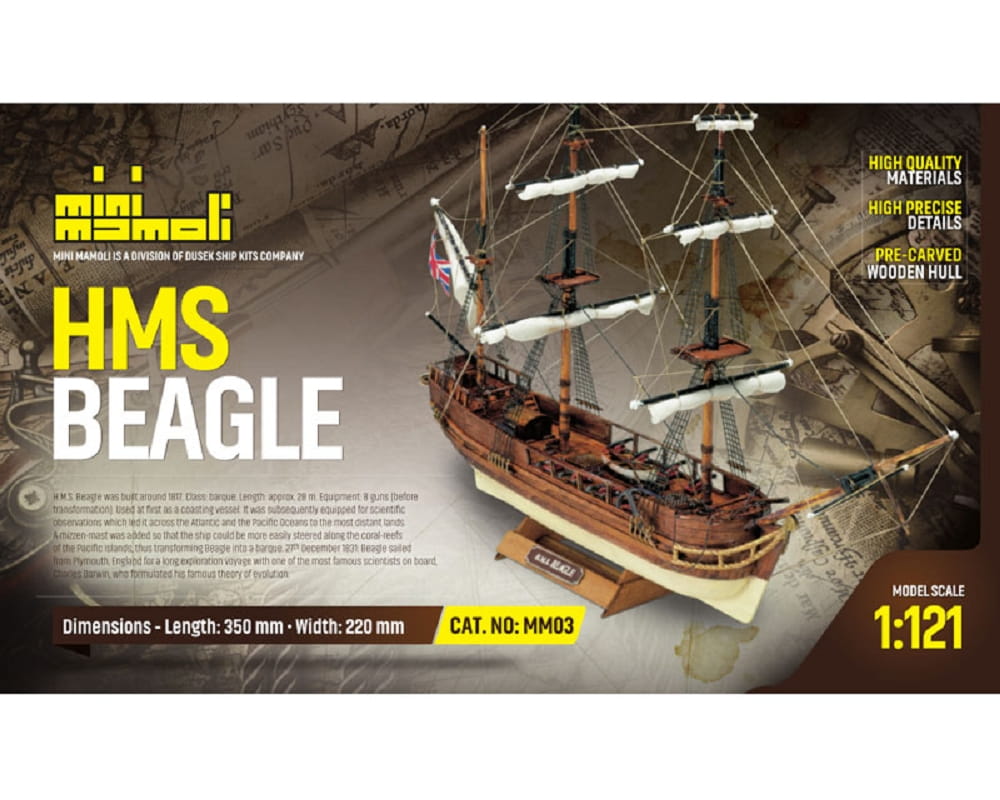 HMS Beagle Bausatz 1_121 Mini Mamoli Modell mit Holzrumpf und Anleitung