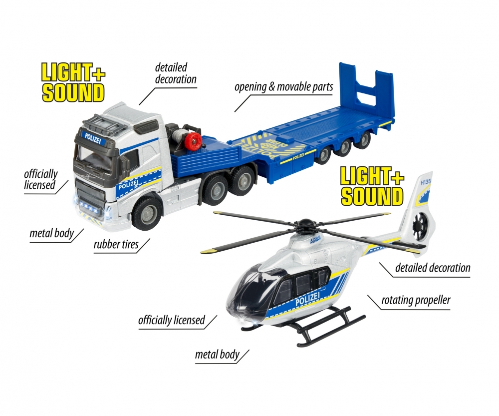 Majorette Volvo Truck +  Airbus Police Helicopter