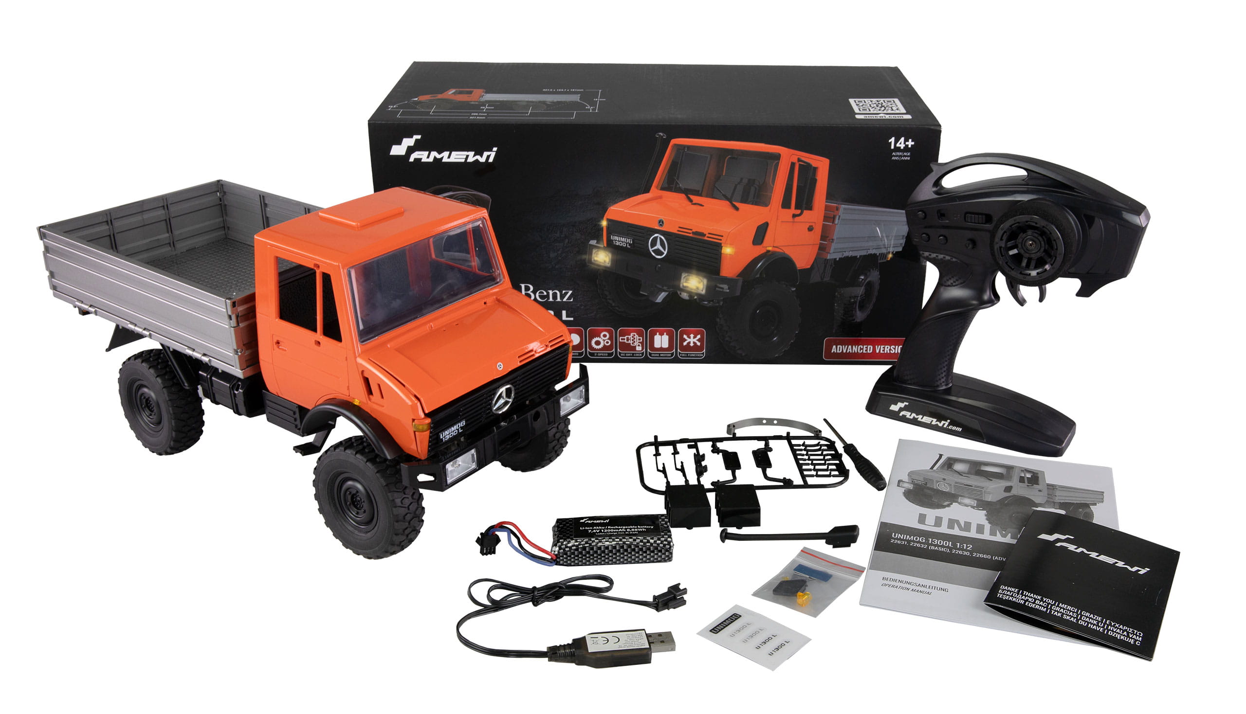 Mercedes Benz Unimog Advanced 4WD 1_12 RTR orange Amewi Mercedes Benz Unimog Advanced RTR orange