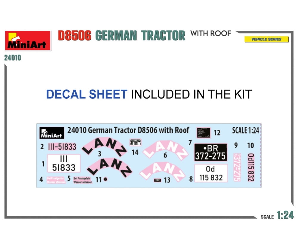 MiniArt 1:24 Dt. Traktor D8506 m. Kabinendach Plastik Modellbau