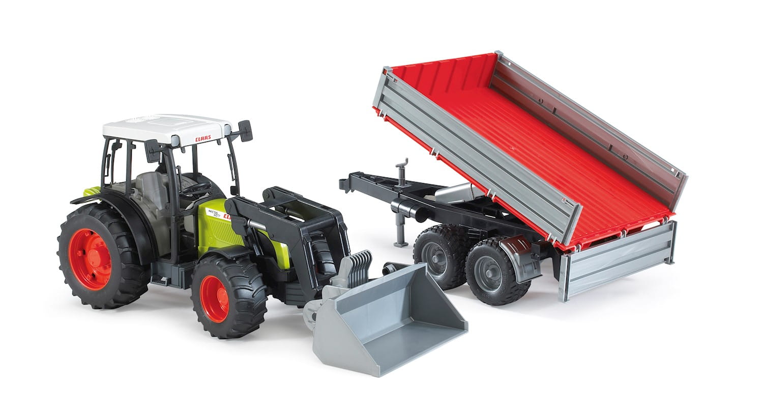 Bruder Claas Nectis 267 F mit Frontlader und Bordwandanhänger
