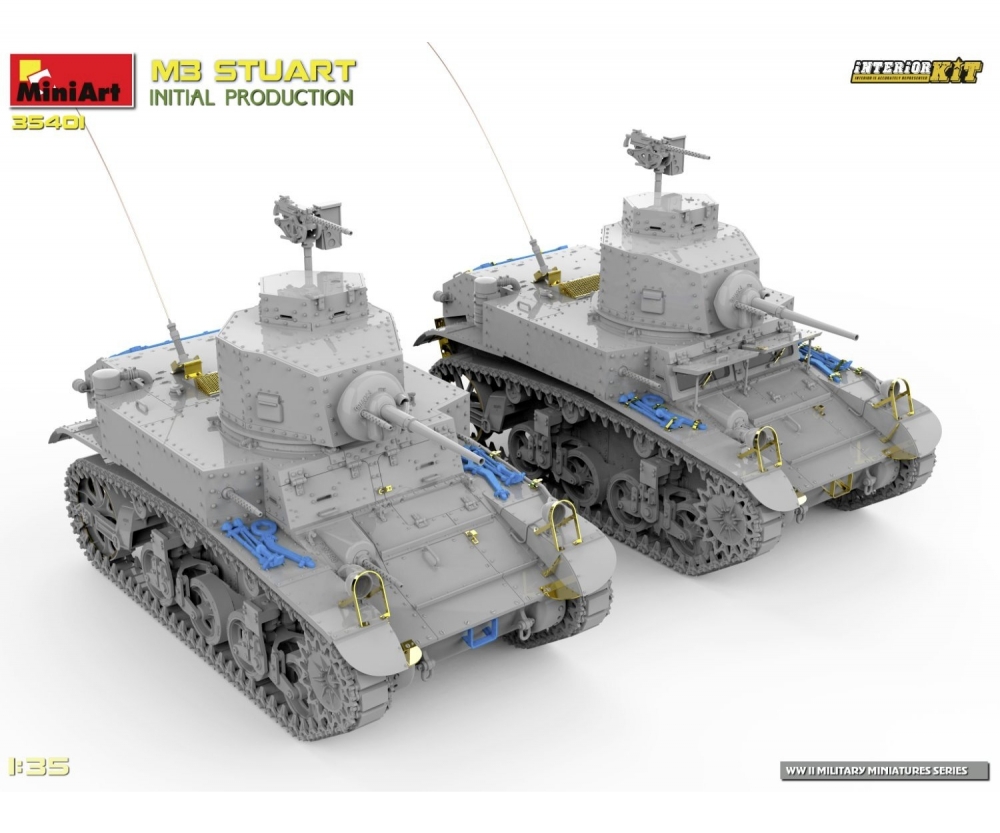 MiniArt 1_35 M3 Stuart erste Prod_ m. Interieur Plastik Modellbausatz - RC-Zubehoer