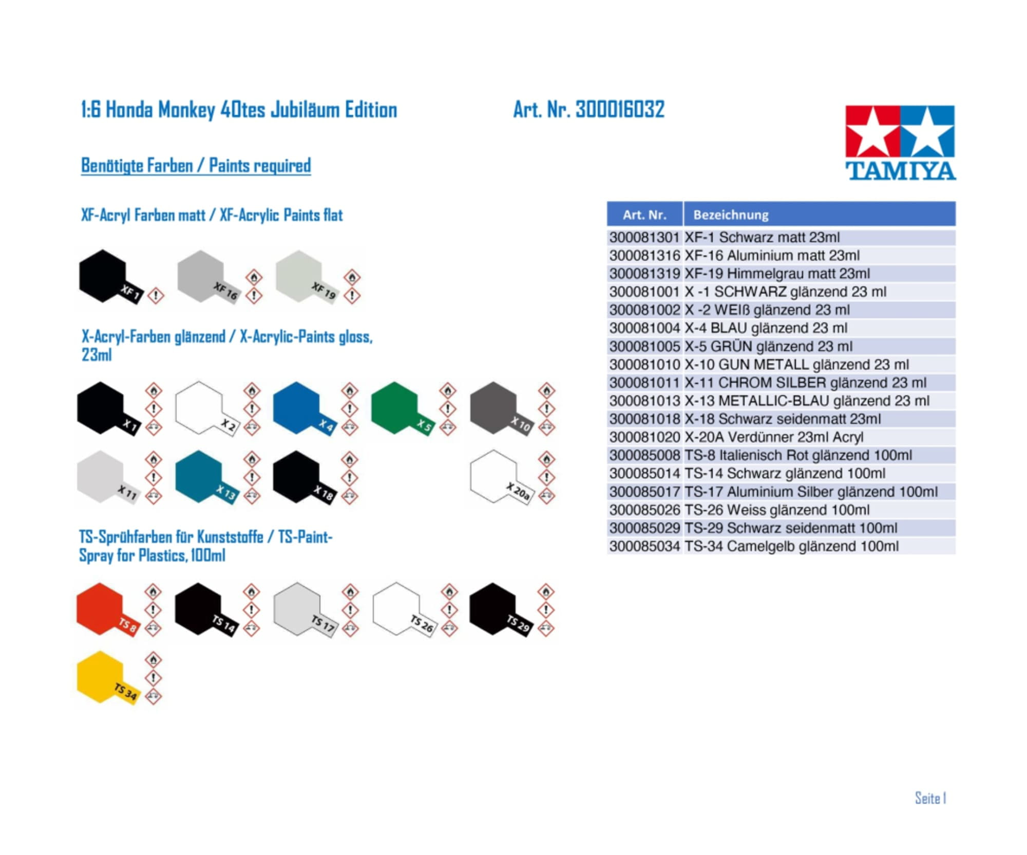 Tamiya Plastikmodellbausatz - 1_6 Honda Monkey 40tes Jubilaeum Edition