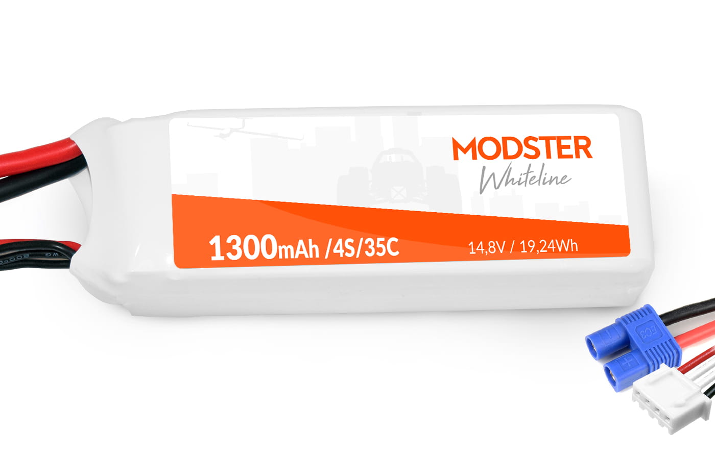 Lipo Akku 4S 14_8V 1300mAh 35C EC3 WhiteLine Modster Lipo Akku 4S 14_8V 1300mAh 35C EC3 WhiteLine - RC-Zubehoer