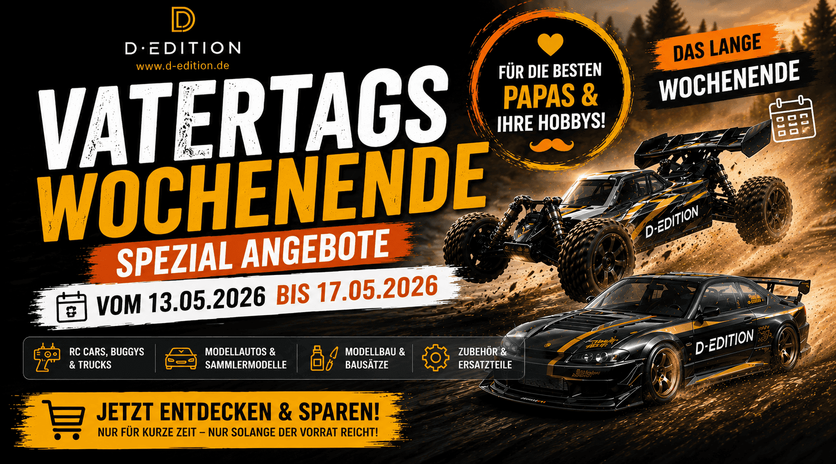 D-Edition Vatertagswochenende Spezial Angebote Banner 2026 für RC Modellbau und Modellautos