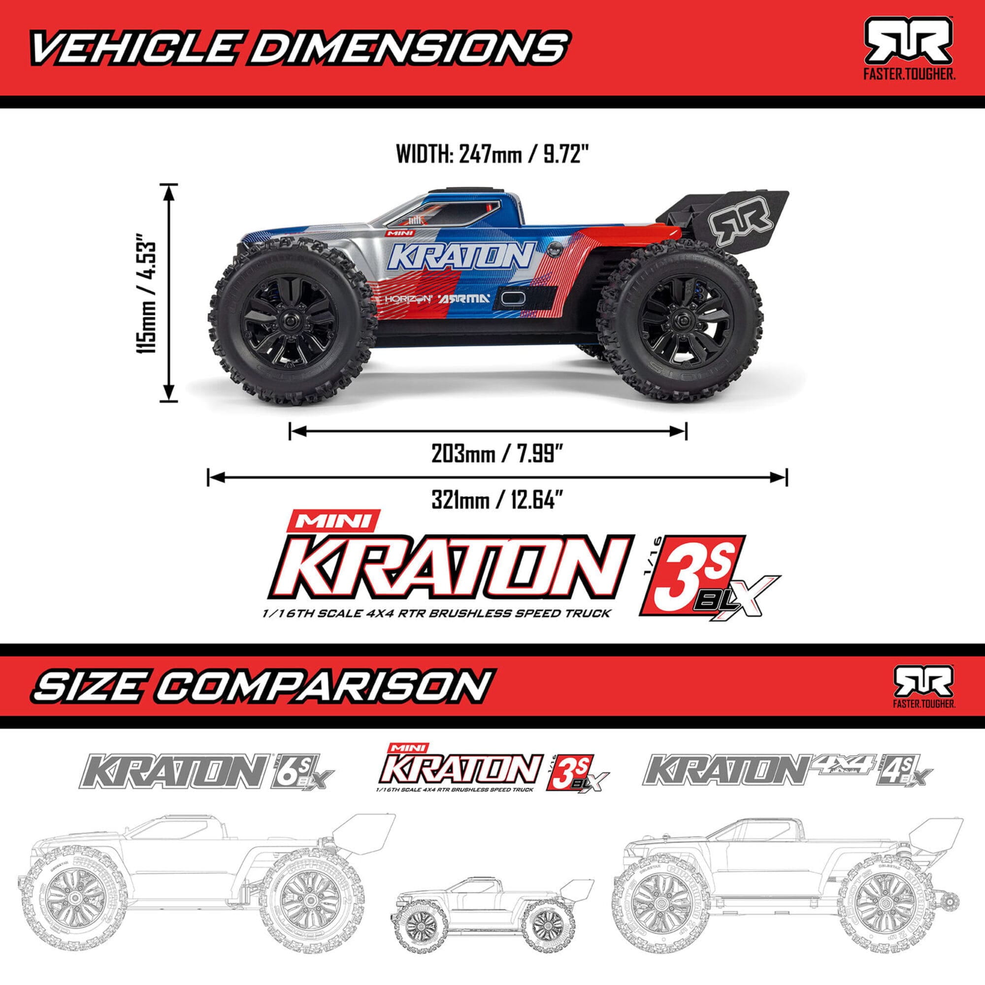 ARRMA MINI KRATON 3S BLX 4X4 RTR Brushless RC Speed Truck 1_16 in Tuerkis - Rosa