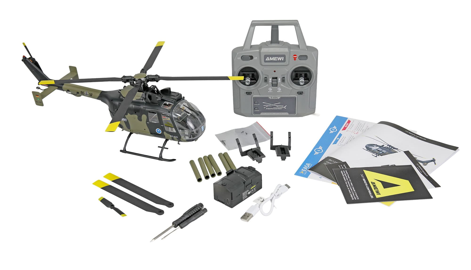 Amewi Bo105 Bundeswehr RC Hubschrauber Brushless 6-Kanal RTF