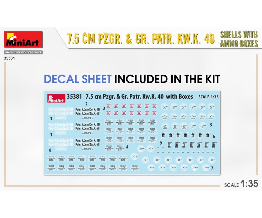 Plastikmodellbau von Miniart 1-35 mun kisten projektile 7 5cm kw