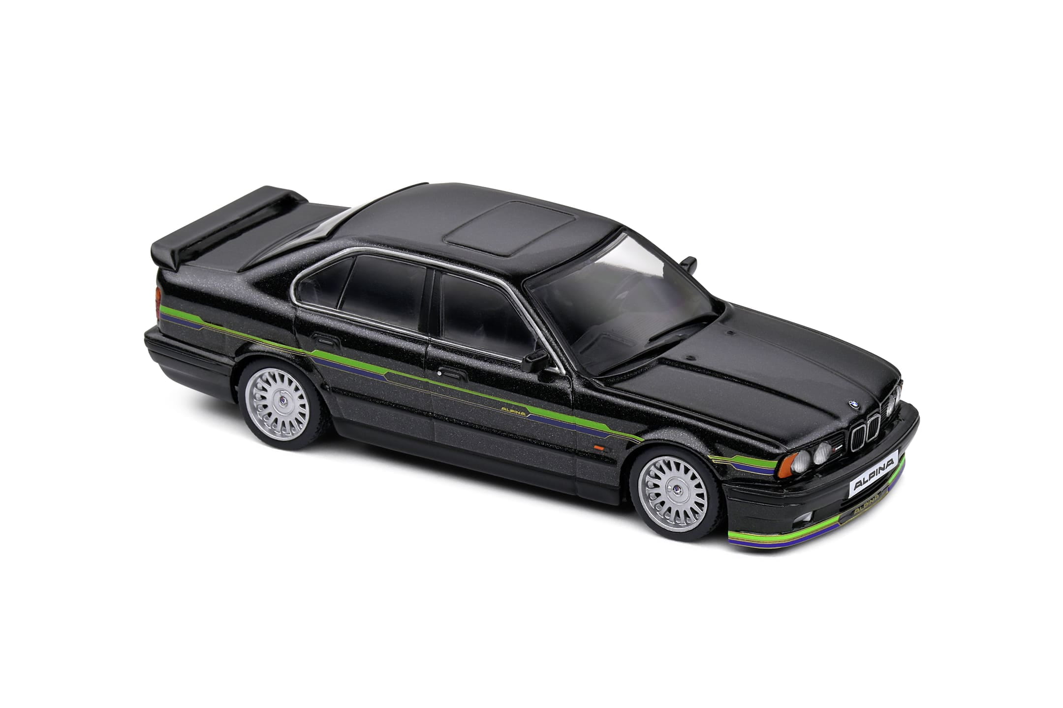 Solido 1_43 Alpina B10 BiTurbo 1994 Modellauto schwarz mit gruenen Streifen - Detailgetreu