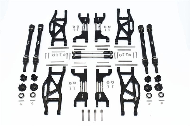 GPM Alu Aufhaengungs-Set komplett v_h schwarz fuer Traxxas MAXX - RC-Zubehoer