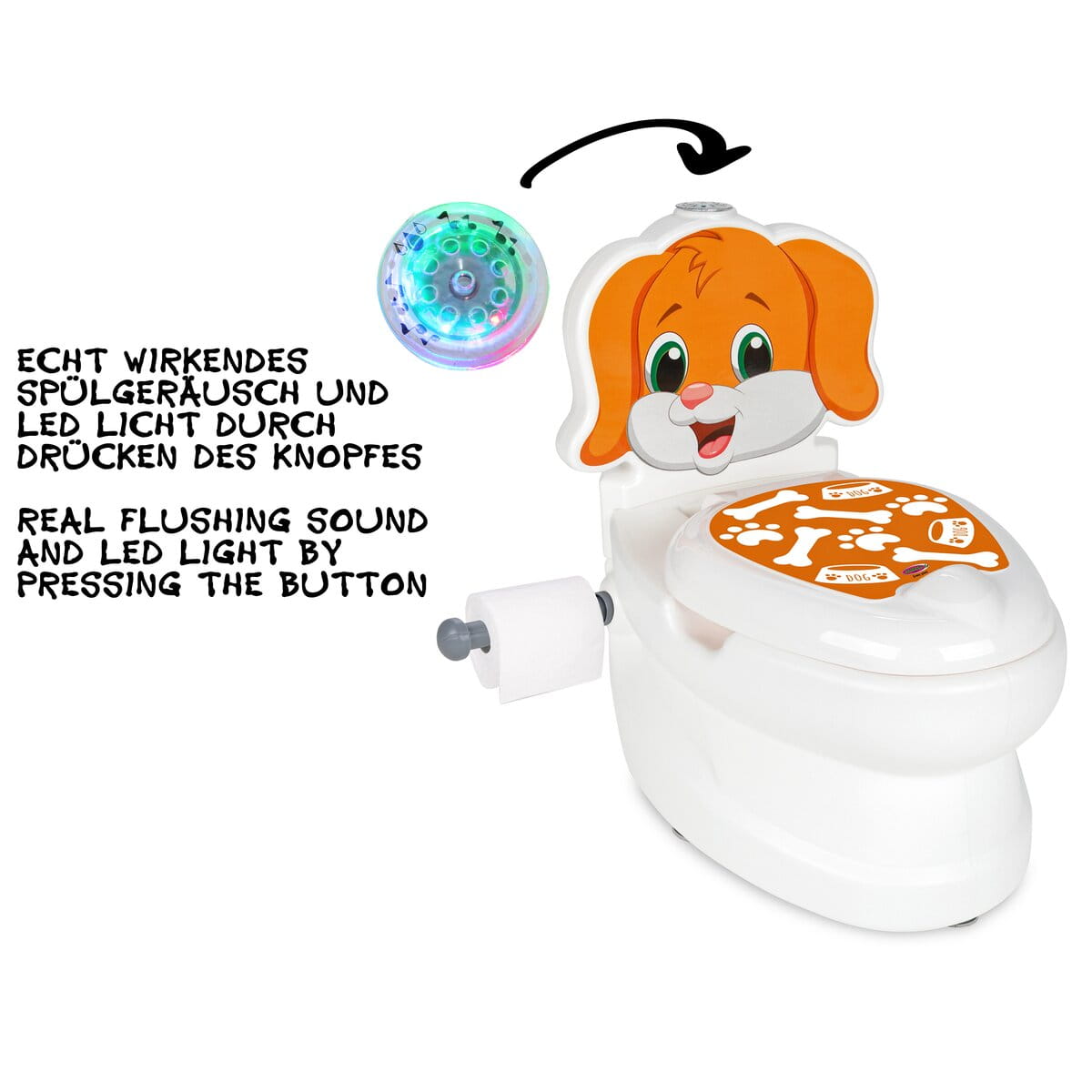 Jamara Meine kleine Toilette Hund mit Spülsound und Toilettenpapierhalter