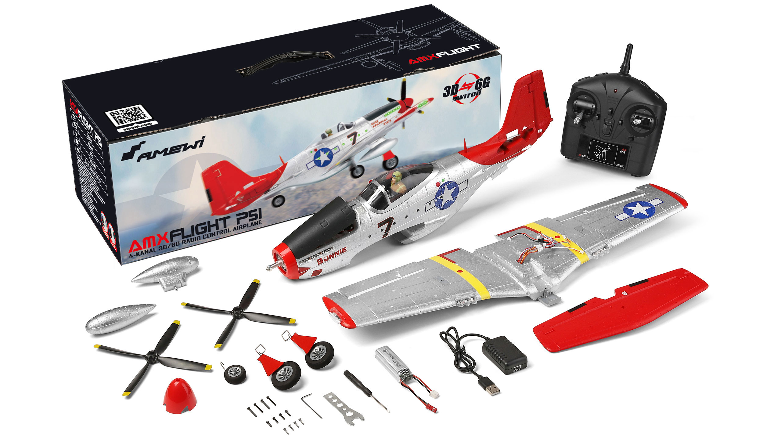 Amewi AMXFlight P51 Mustang 4-Kanal 3D_6G Brushless RTF