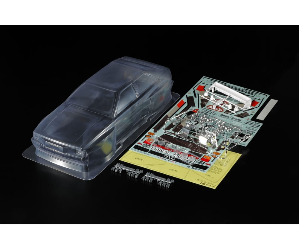 Tamiya Audi Quattro A2 Lexan-Karosserie mit Anbauteilen Tamiya Audi Quattro A2 Karosserie 1_10 transparent unlackiert