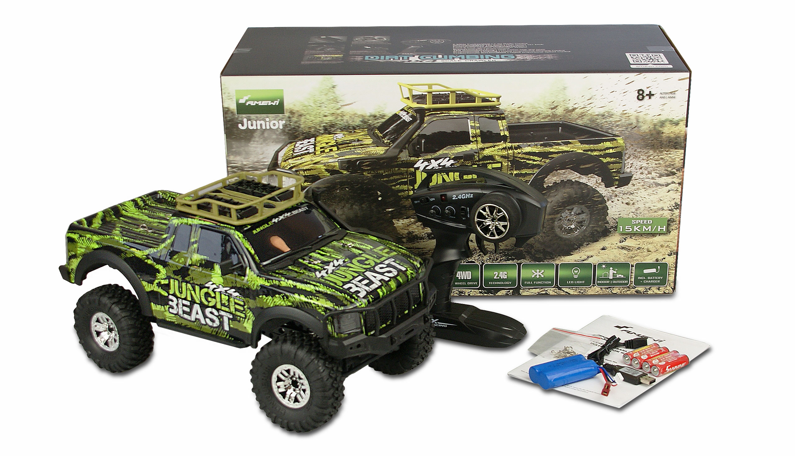 Amewi RC Dirt Climbing Beast Pick-Up Crawler 4WD 1:10 RTR, schwarz-grün