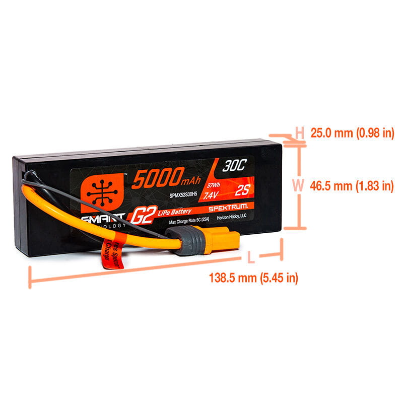 Spektrum Lipo Akku 5000mAh 2S 7,4V Smart G2 30C Hard Case IC5