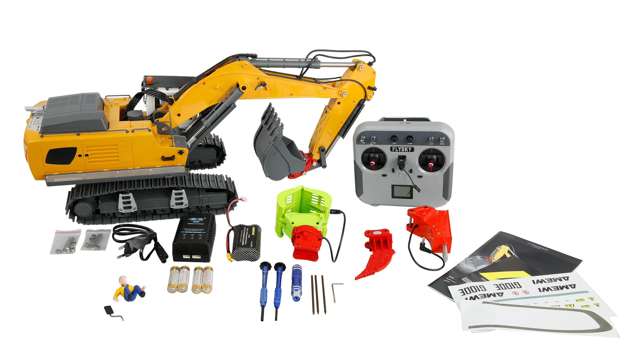 Amewi G100E Vollmetall RC Bagger 1_18 XXL RTR mit Anbaugeraeten