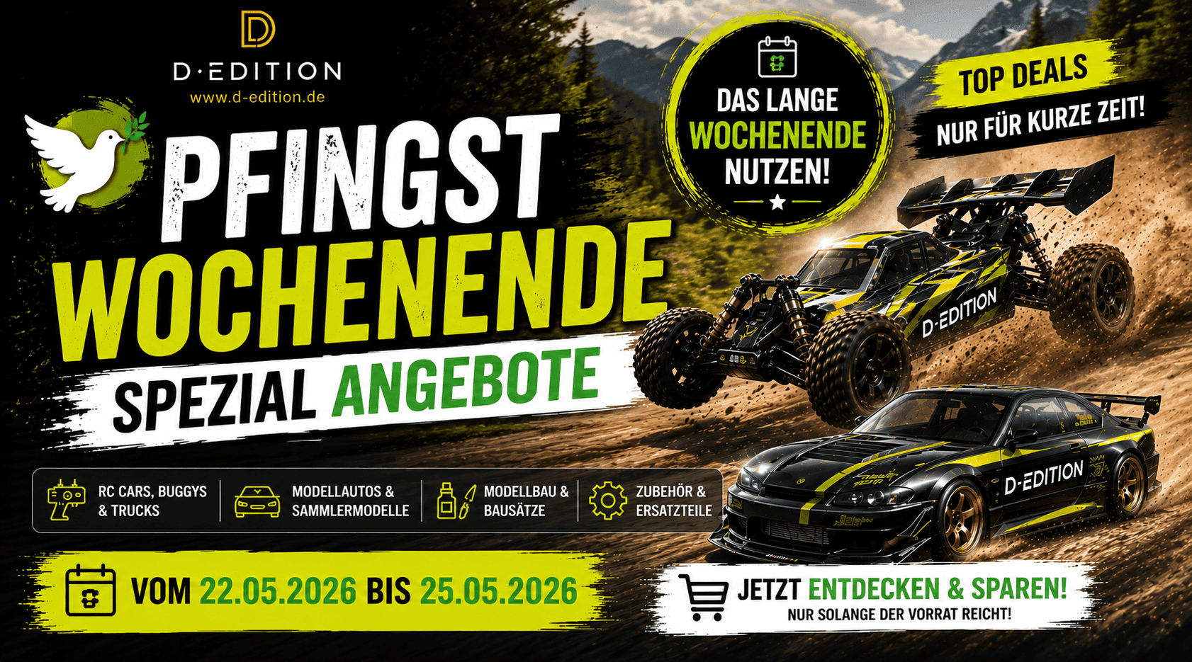 D-Edition Pfingstwochenende Spezial-Angebote Banner 2026 für RC Modellbau und Modellautos