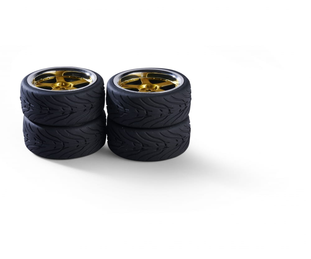 Carson Reifen mit Felgen 1_10 Raederset 5 Speichen -Design _4_ chrom_gold - RC-Zubehoer