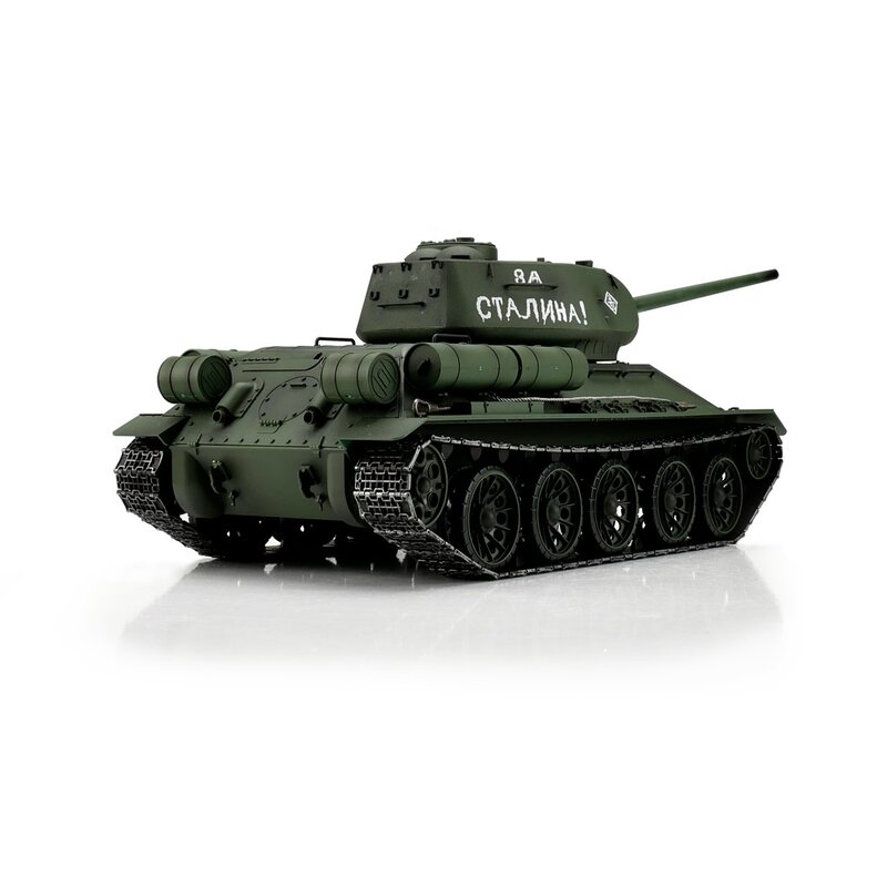 Torro 1_16 RC T-34_85 Panzer in Gruen mit BB_IR Schussfunktion und Metallketten - Detailgetreue Model