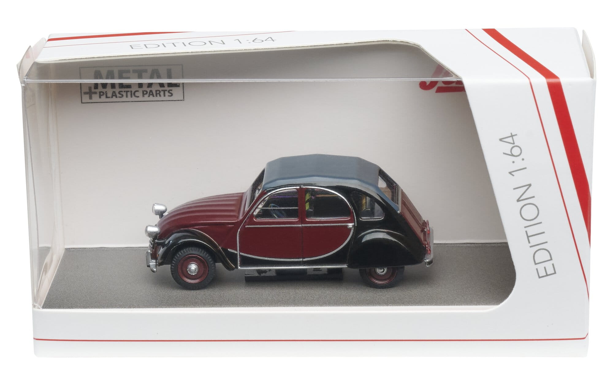 Schuco 1_64 Citroen 2CV Charlsten Weinrot_Schw. Standmodell