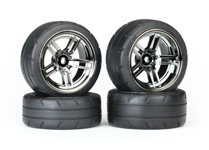 Traxxas Reifen 1.9 fertig montiert Split-Spoke Felge schwarz/chrom 2 vorne, 2 hinten