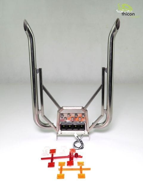 Lesu 1_14 Auspuffanlage fuer VOLVO High-Pipe mit LED - RC-Zubehoer