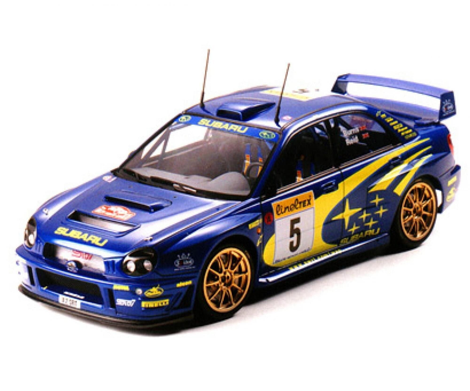 Tamiya 1_24 Subaru Impreza WRC 2001 Modellbausatz mit goldenen Raedern und detailliertem Interieur