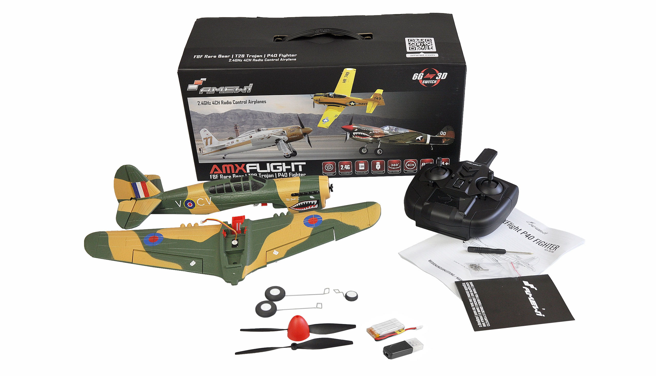 Amewi RC Flugzeug AMXFlight P40 Fighter 4 Kanal 3D/6G, RTF Amewi RC Flugzeug AMXFlight P40 Fighter 4 Kanal 3D/6G, RTF