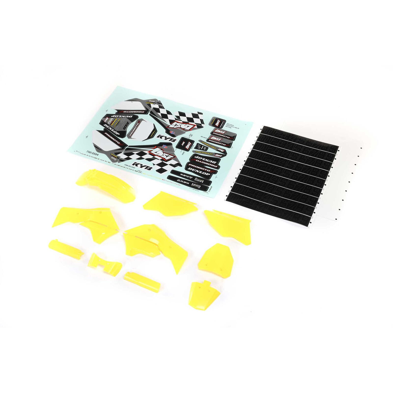 Losi Yellow Plastics mit Wraps_ Motorrad Promoto-MX - RC-Zubehoer