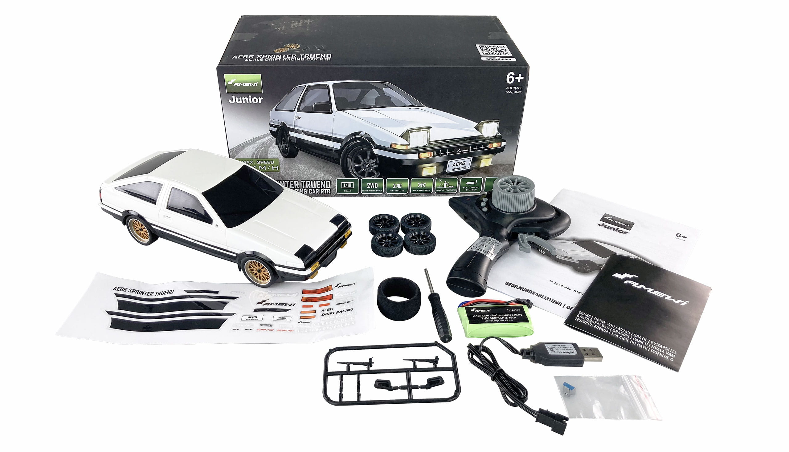 Amewi AE86 Sprinter Trueno Scale Drift Racing Car 1:18 RTR weiß