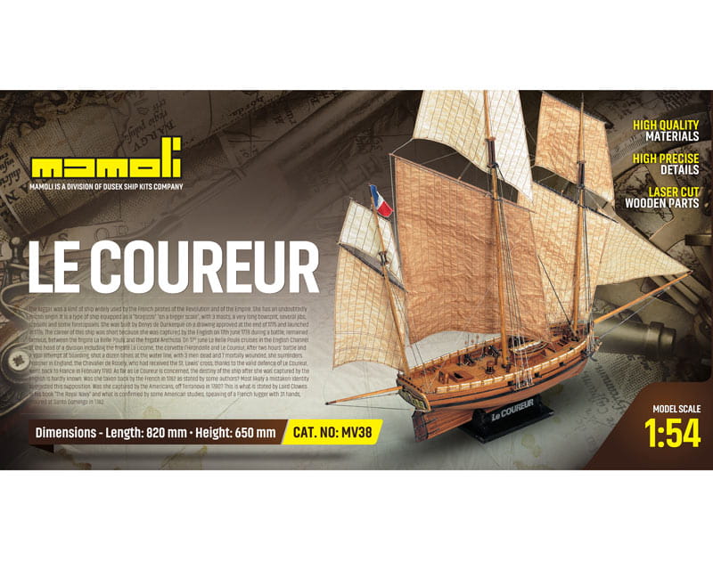 Le Coureur Modellbausatz 1_54 von Mamoli – Historisches Schiffsmodell