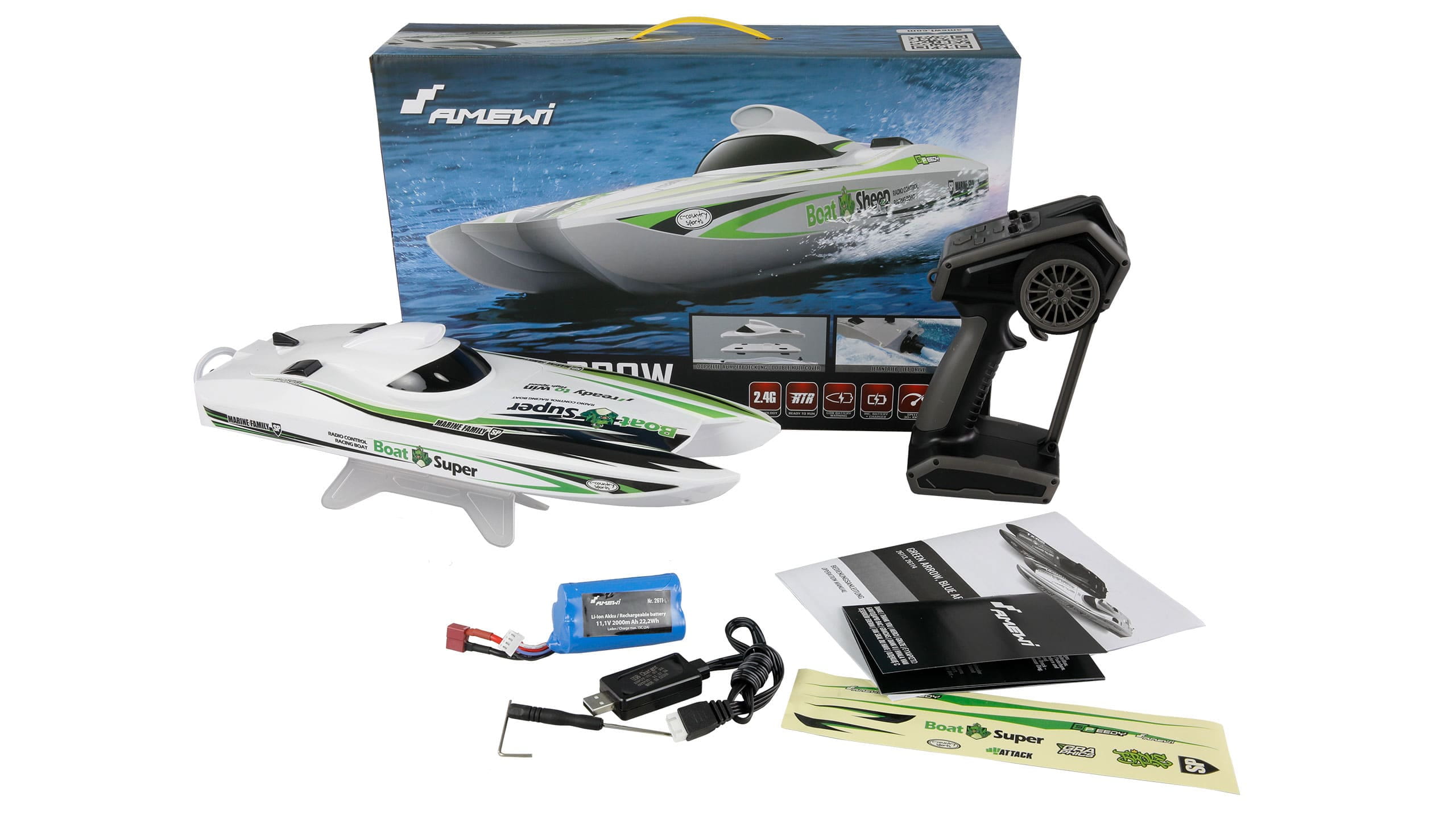 Amewi RC Green Arrow Katamaran brushless Jetantrieb 400mm RTR - RC-Zubehoer