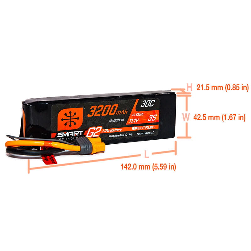 Spektrum Lipo Akku 3200mAh 3S 11,1V Smart G2 30C IC3 Spektrum Lipo Akku 3200mAh 3S 11,1V Smart G2 30C IC3