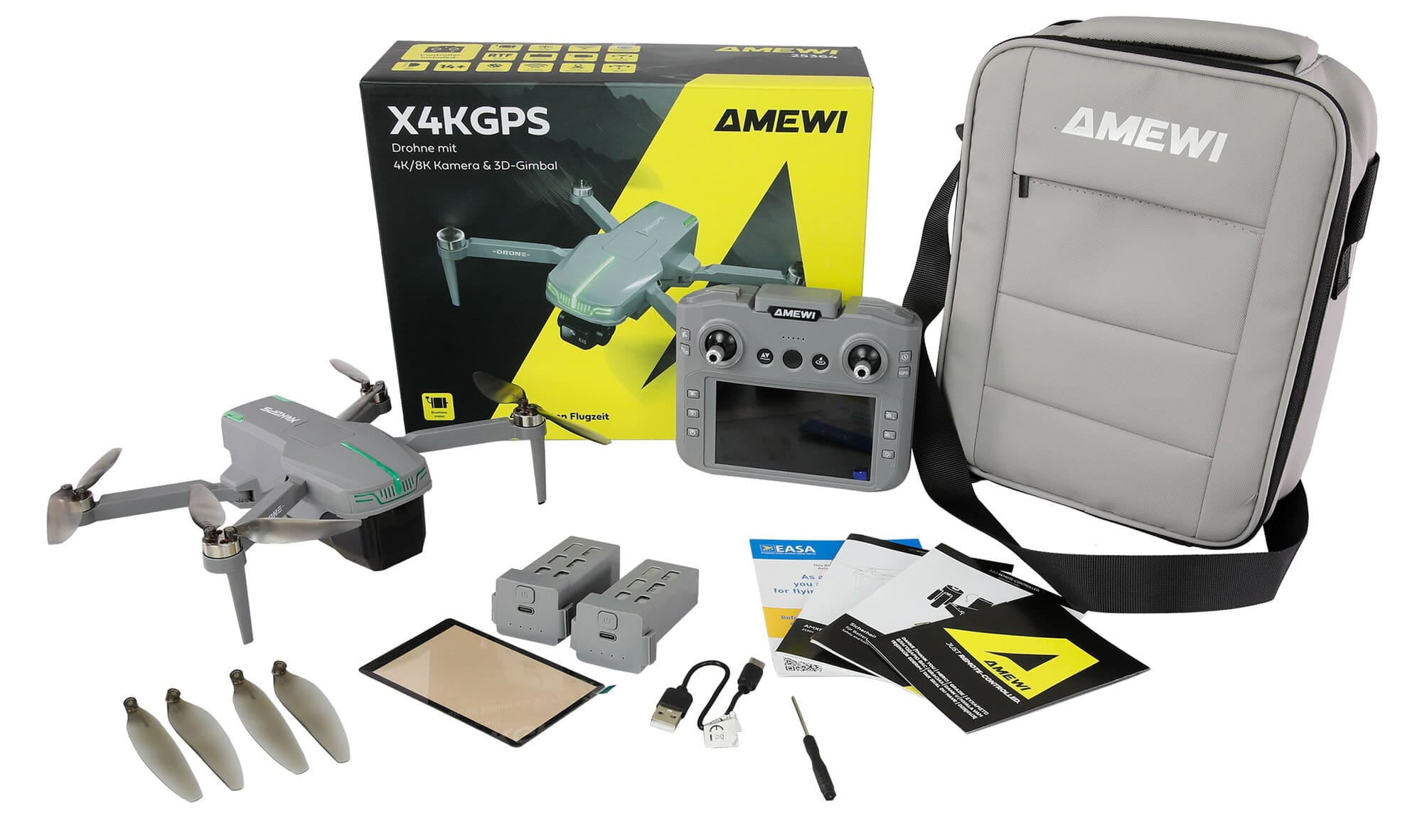 Amewi AMXFlight X4KGPS Brushless-RC Drohne mit 3D-Gimbal _ 4K Kamera inkl_ 2 Akkus - Art_-Nr. 25364