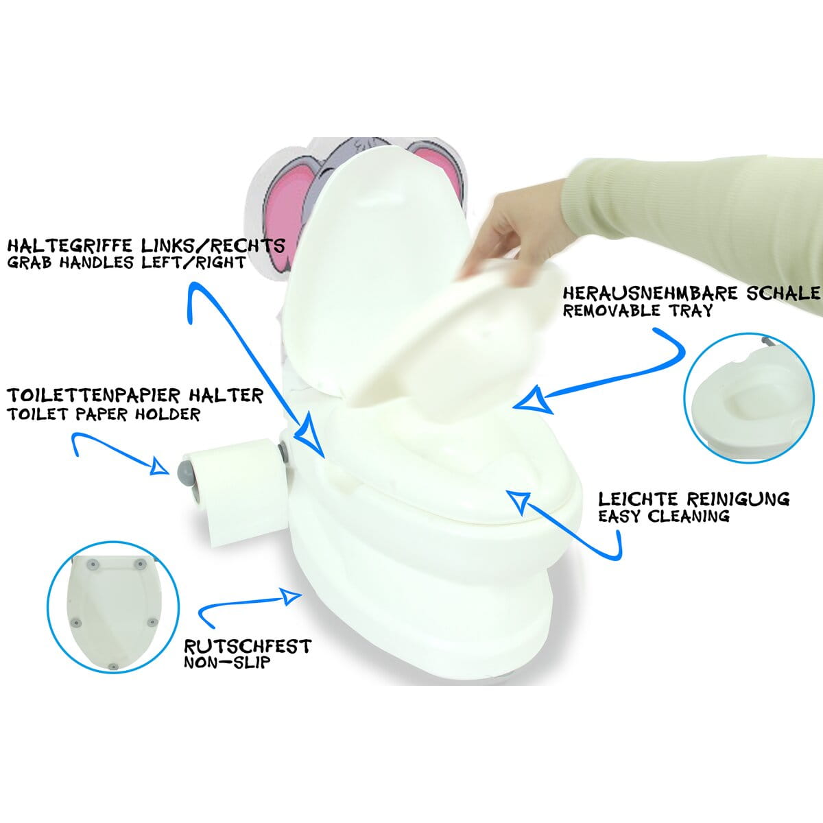 Jamara Meine kleine Toilette Elefant und Spülsound | mit JA-460957 Toilettenpapierhalter