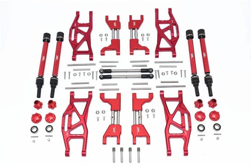 GPM Alu Aufhaengungs-Set komplett v_h rot fuer Traxxas MAXX - RC-Zubehoer