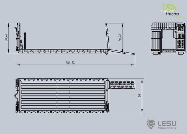 Lesu 1_14 Abroll-Flachbett-Aufbau mit Rampen und Rungen V2A - RC-Zubehoer