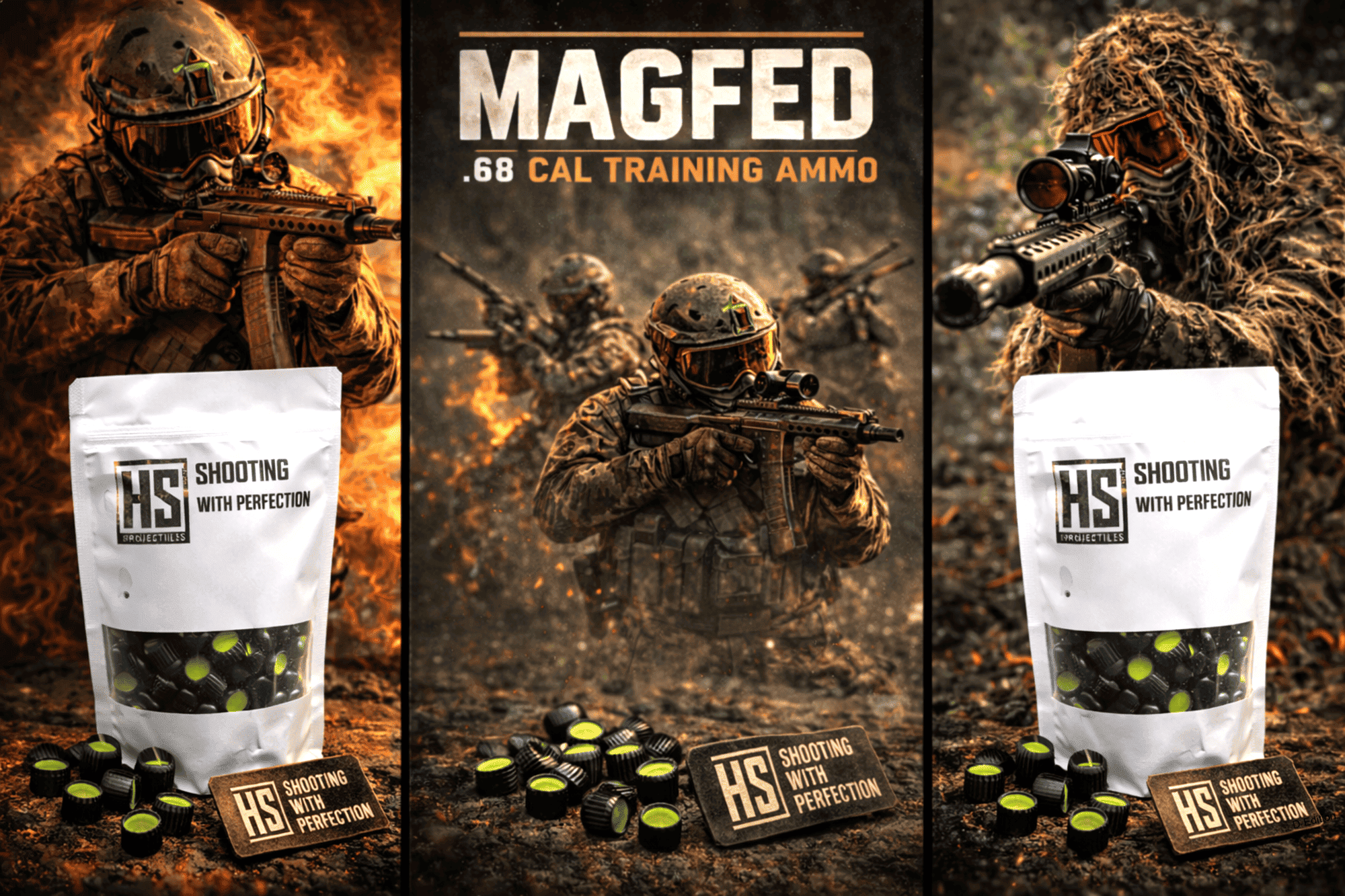 HS Projectiles Trainingsprojektile Paintball 200 Stueck Gruen Gelb MagFed